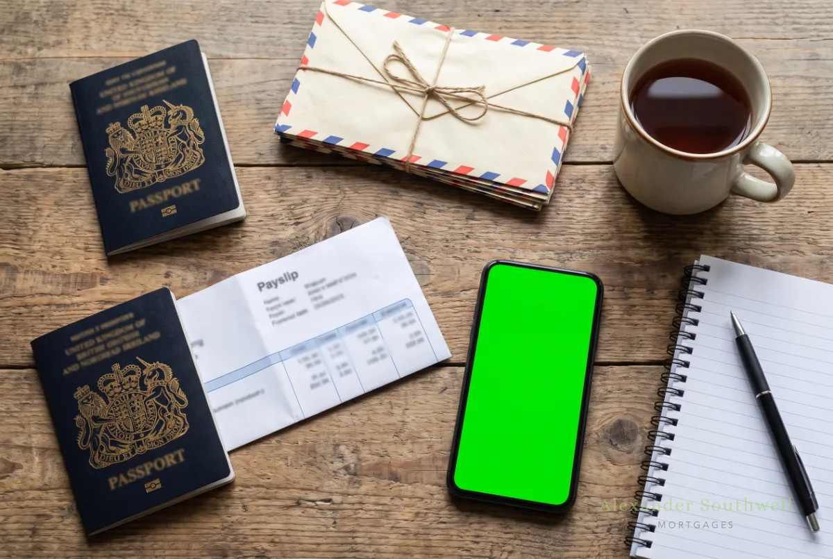 Passport, BFPO airmail envelopes and a payslip on a desk, the paperwork lenders ask for when service personnel are posted overseas