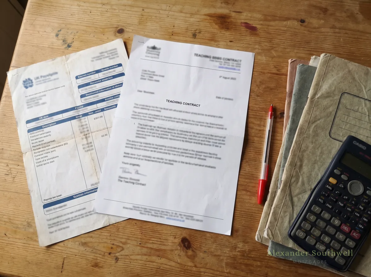 Teacher payslip and signed teaching contract used by lenders to assess teacher mortgages