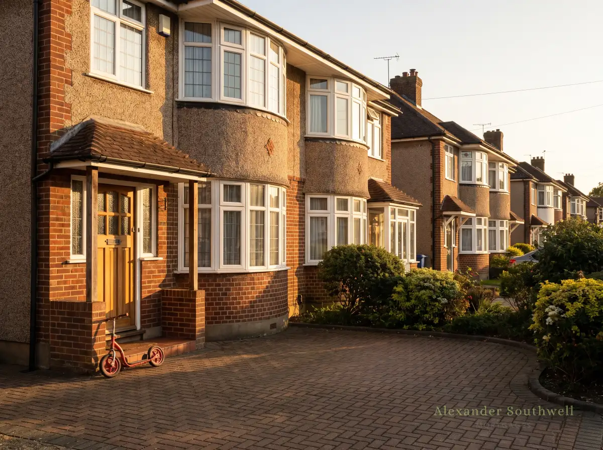 Row of semi detached family houses with front gardens, popular with foster carers needing extra bedrooms
