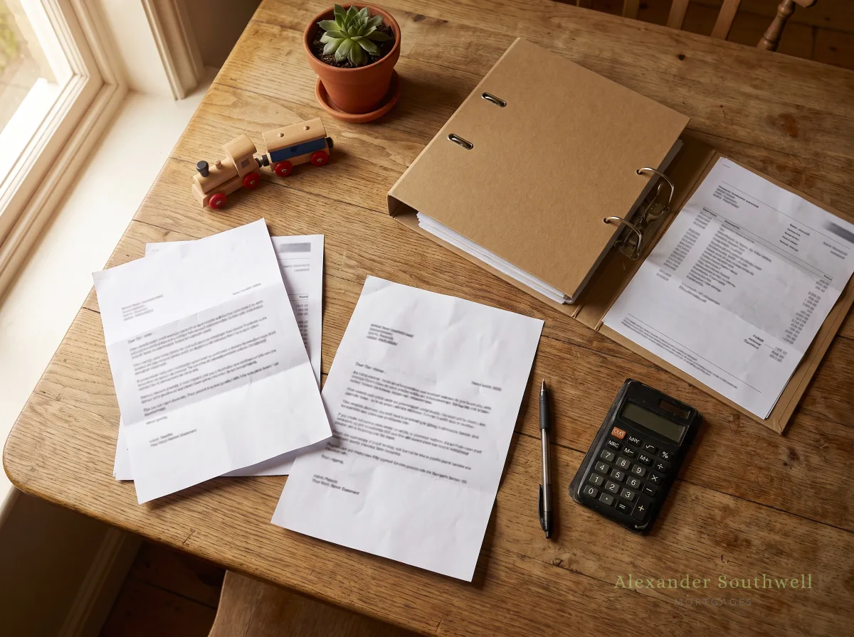 Bank statements, tax calculations and a calculator used to evidence foster carer income for a mortgage