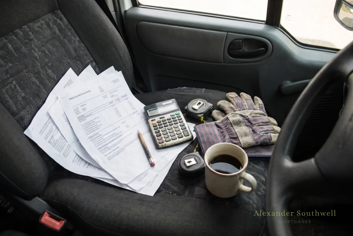 CIS payslips and monthly deduction statements on a van seat ready for a mortgage application
