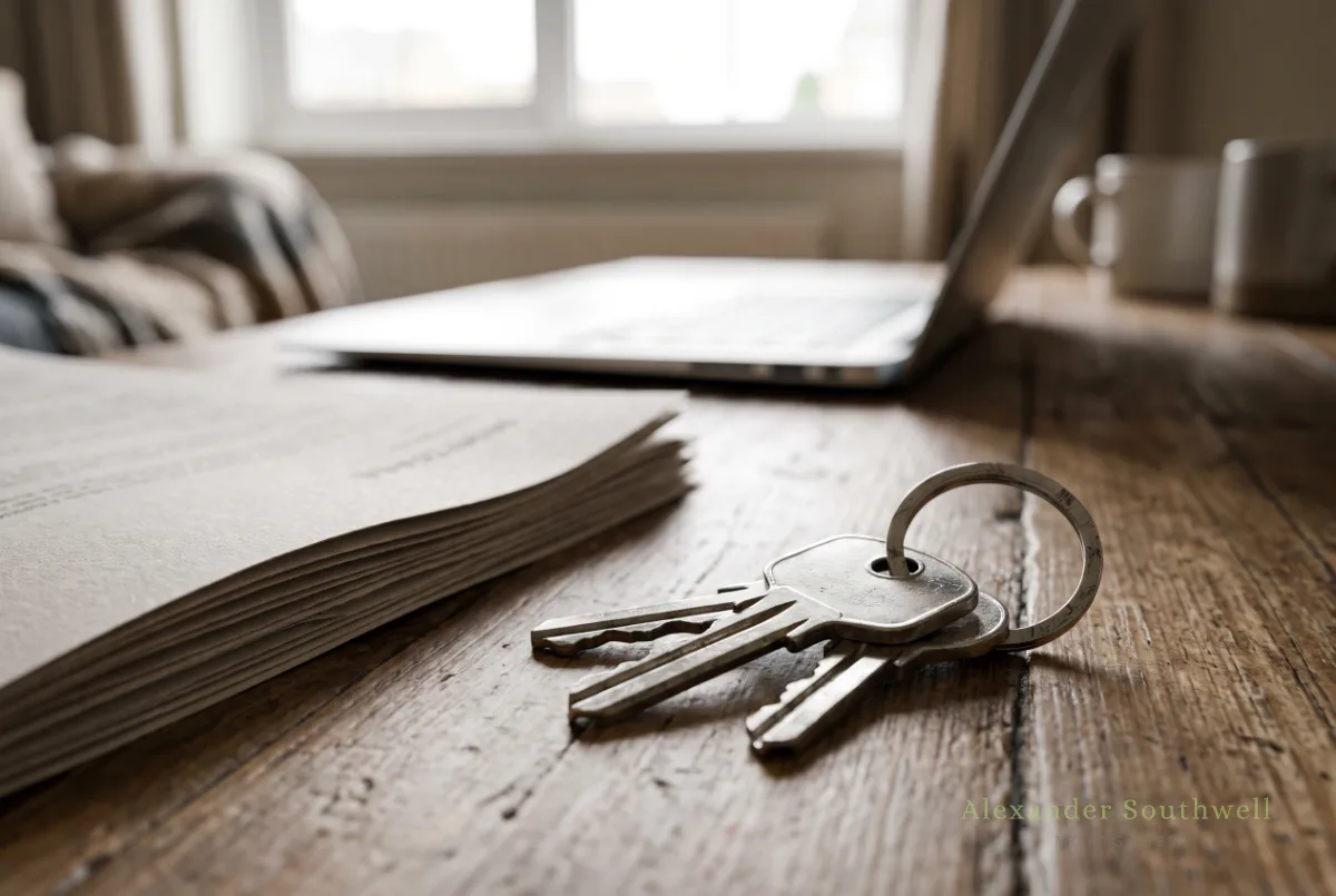 House keys next to mortgage paperwork, the next step after using a mortgage borrowing calculator