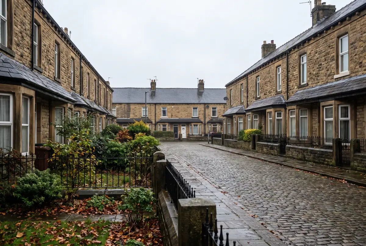 Stone terraced houses on a quiet Yorkshire street, home of Accord Mortgages parent Yorkshire Building Society