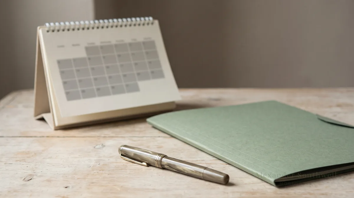 A desk calendar and document folder representing how long mortgage underwriting takes in the UK
