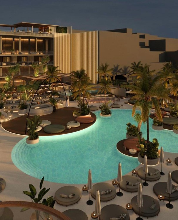 Beach club at sunset