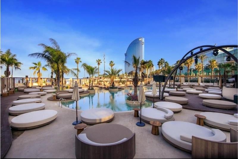 Beach club at sunset