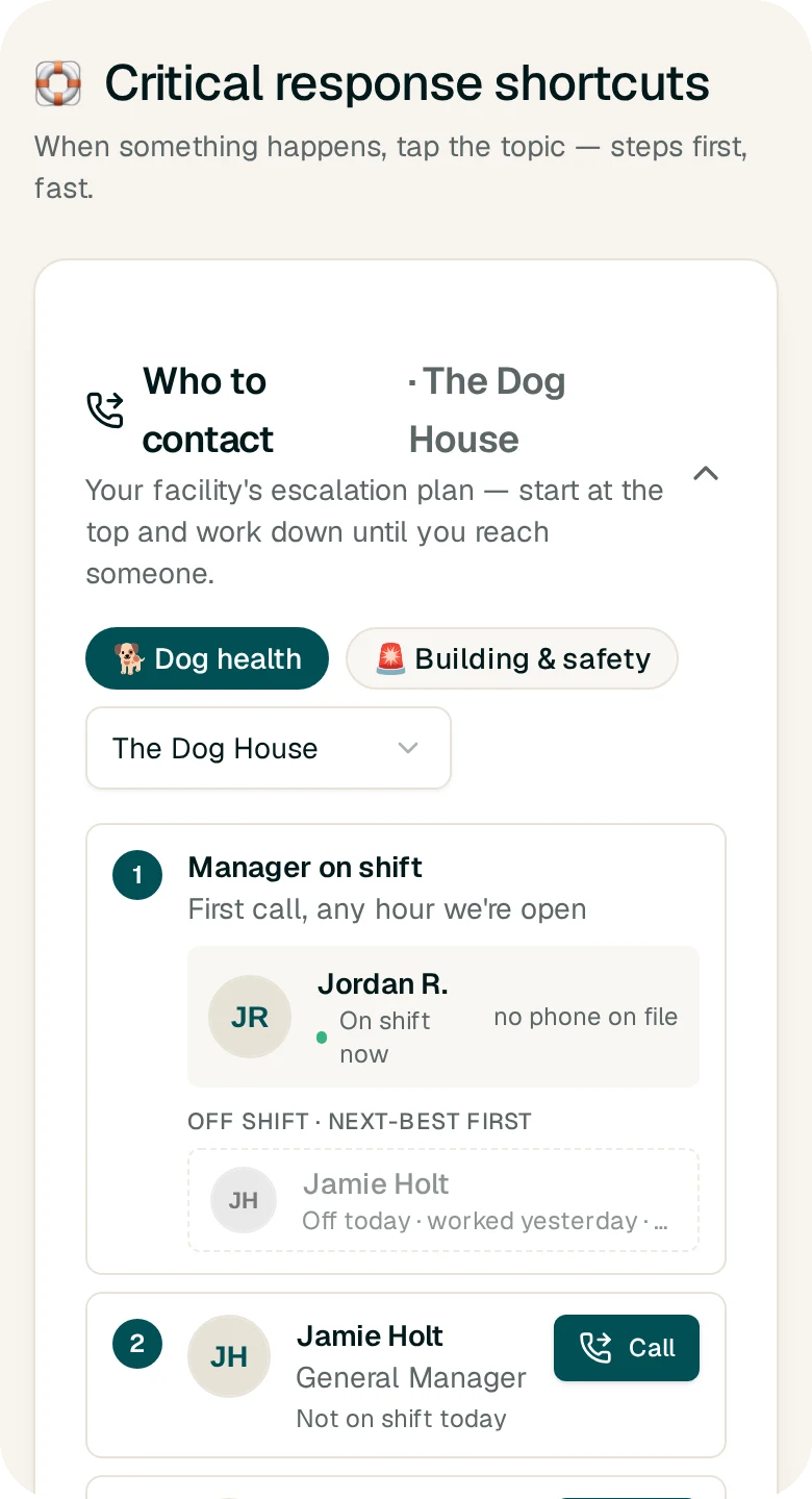 EssentialsIQ Critical Response who-to-contact plan