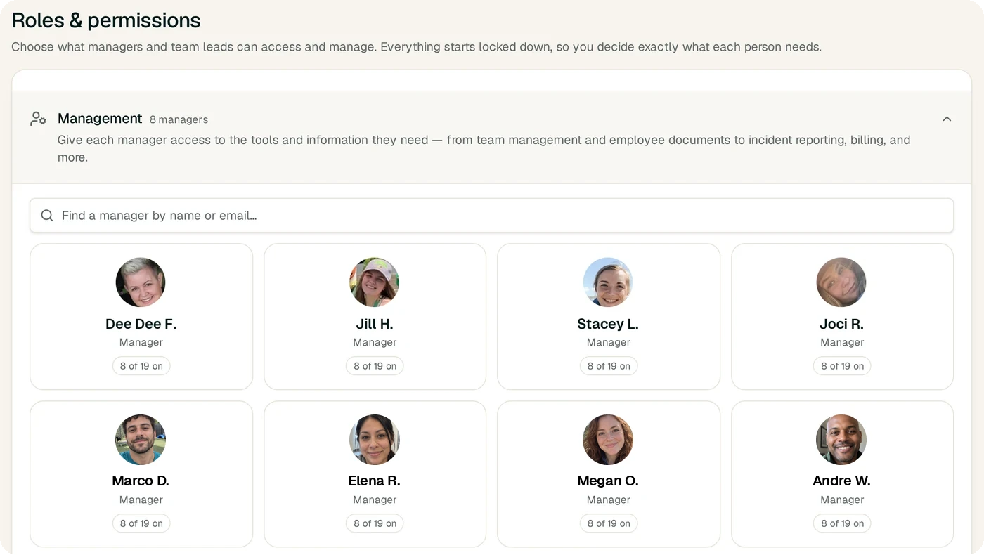 EssentialsIQ roles and permissions screen