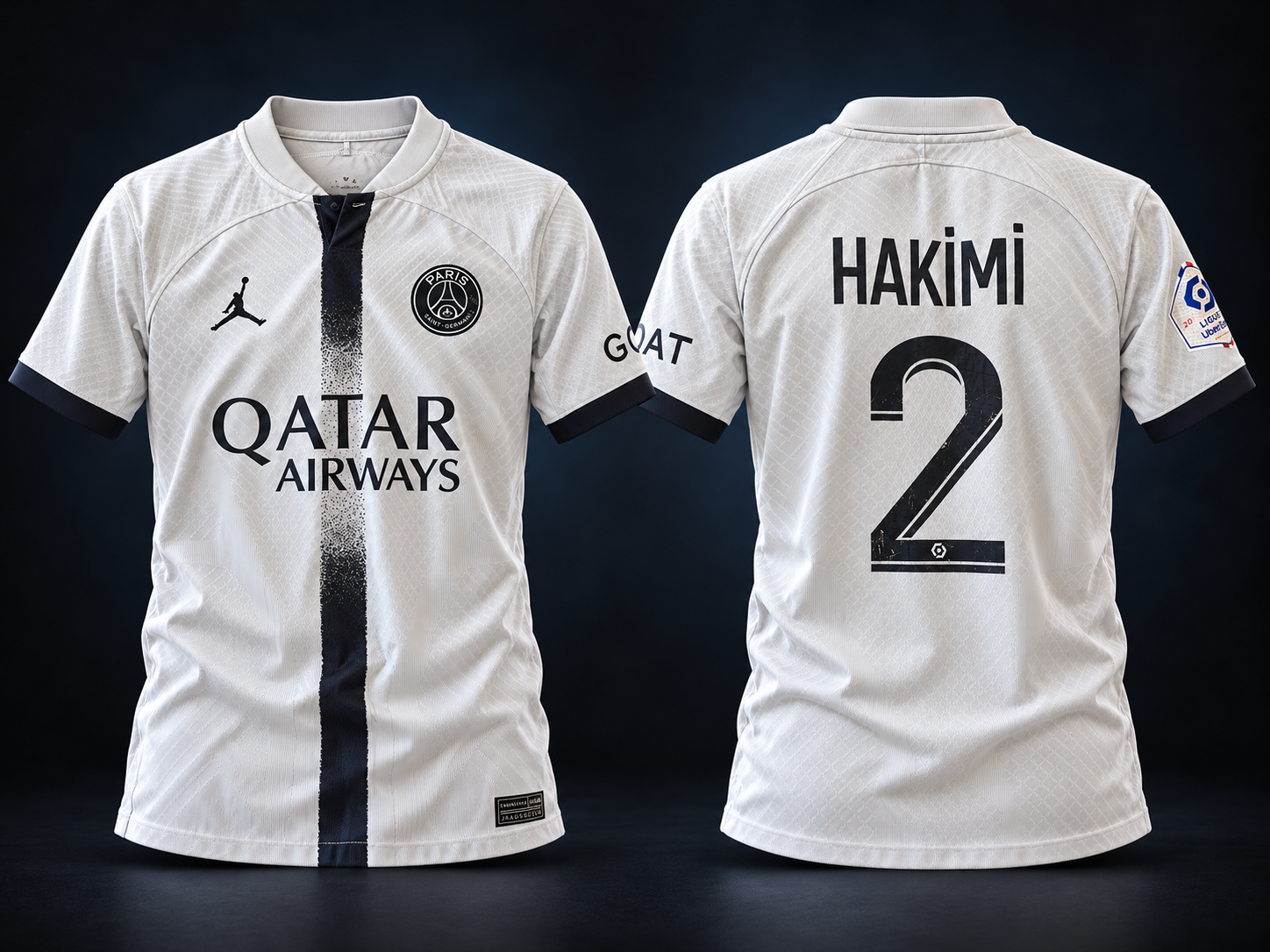 Maillot Achraf Hakimi — Paris Saint-Germain — Maillot blanc — devant et dos