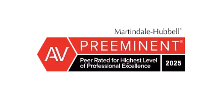 Martindale-Hubbell AV Preeminent 2025 badge indicating peer rating for highest level of professional excellence.