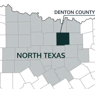 Map highlighting Denton County in North Texas among surrounding counties.