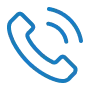 Blue phone handset icon with two curved signal lines representing a phone call.