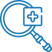 Blue magnifying glass icon with a gaming controller symbol inside the lens.