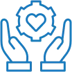 Icon showing two hands holding a flower with a heart in the center, symbolizing care and love.