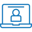 Icon of a laptop displaying a user profile symbol with a blue outline.