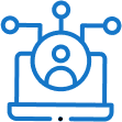 Icon of a laptop with two user profile silhouettes on the screen connected by lines extending outward.