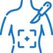 Icon of a human torso with a dashed focus square on the abdomen and a dropper applying liquid near the upper chest area.
