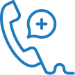 Blue telephone handset icon with a circular plus sign above it, symbolizing add or new call.
