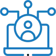 Icon of a computer monitor displaying a user profile symbol, connected to three nodes above it, representing a network or user connections.
