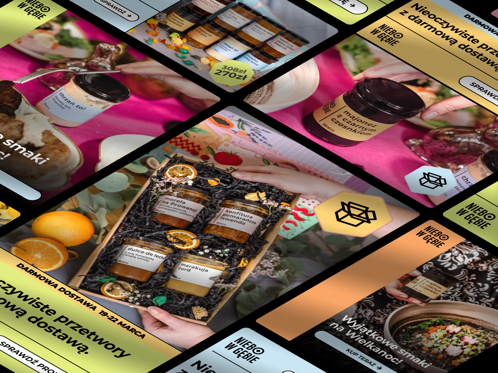 Mockup kreacji reklamowych kampanii Niebo w Gębie