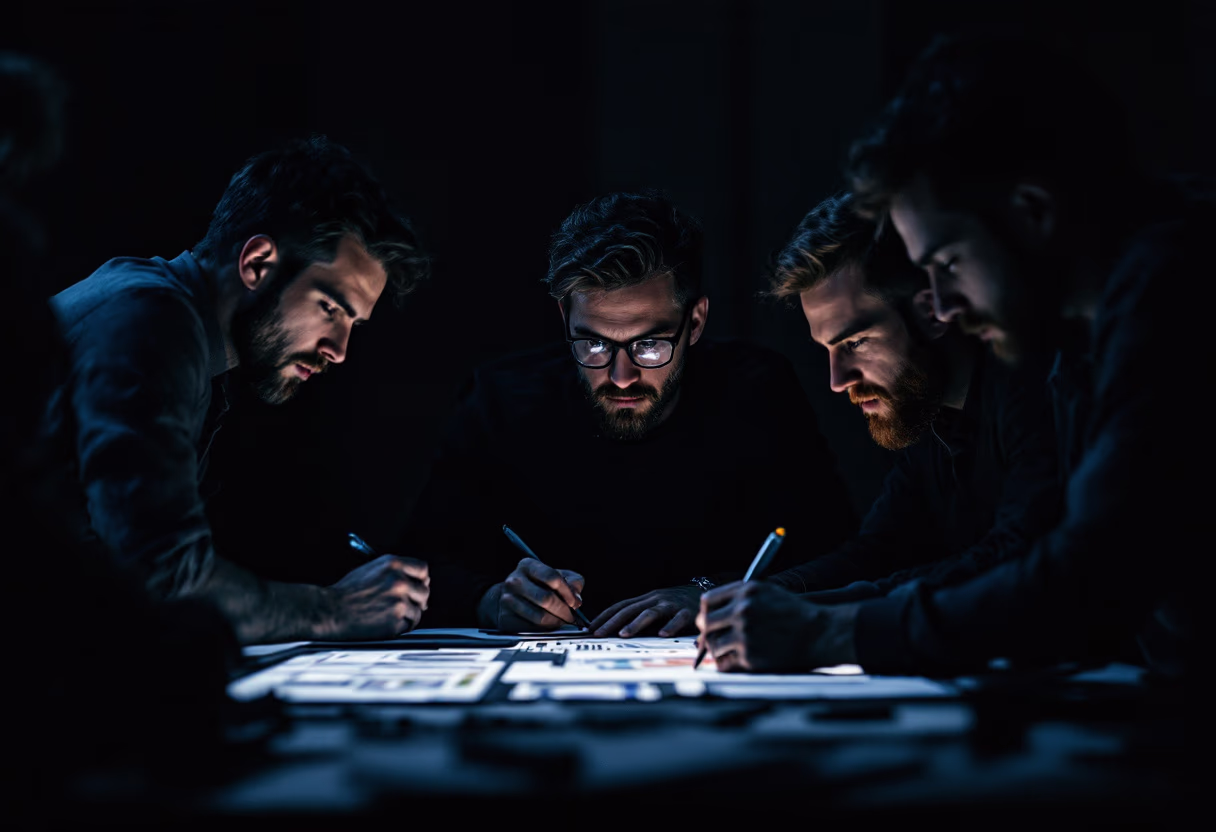 image of team brainstorming session (for a graphic design studio)