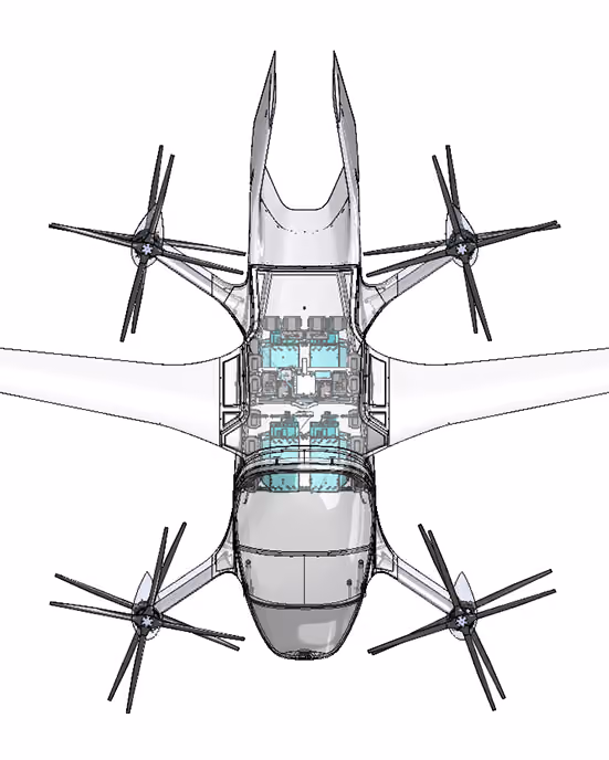 Top view of a quad-rotor drone with visible internal components and four propellers.