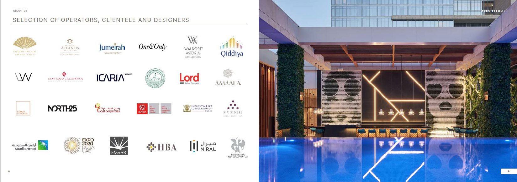 ALEC Fitout clientele — Jumeirah, Atlantis, One&Only, Waldorf Astoria, Emaar