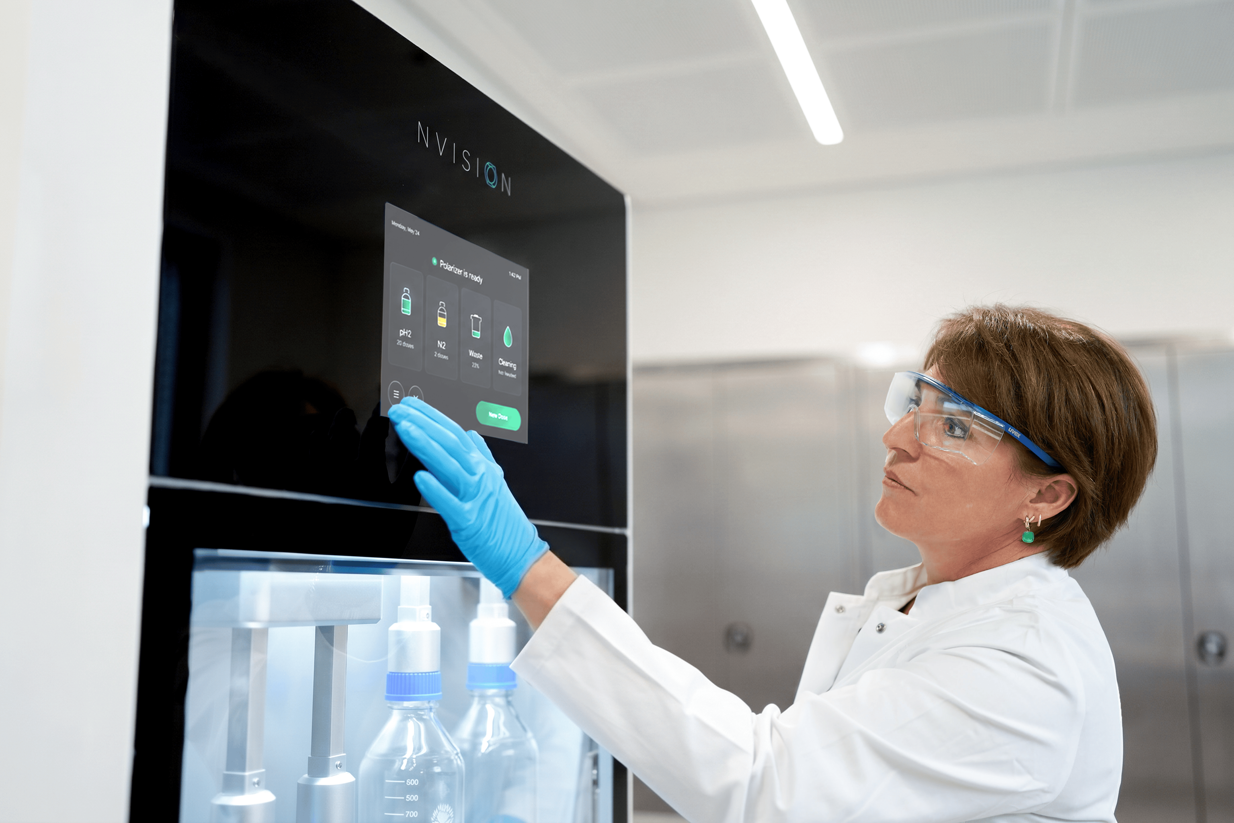 Scientist operating the POLARIS hyperpolarization system in the laboratory