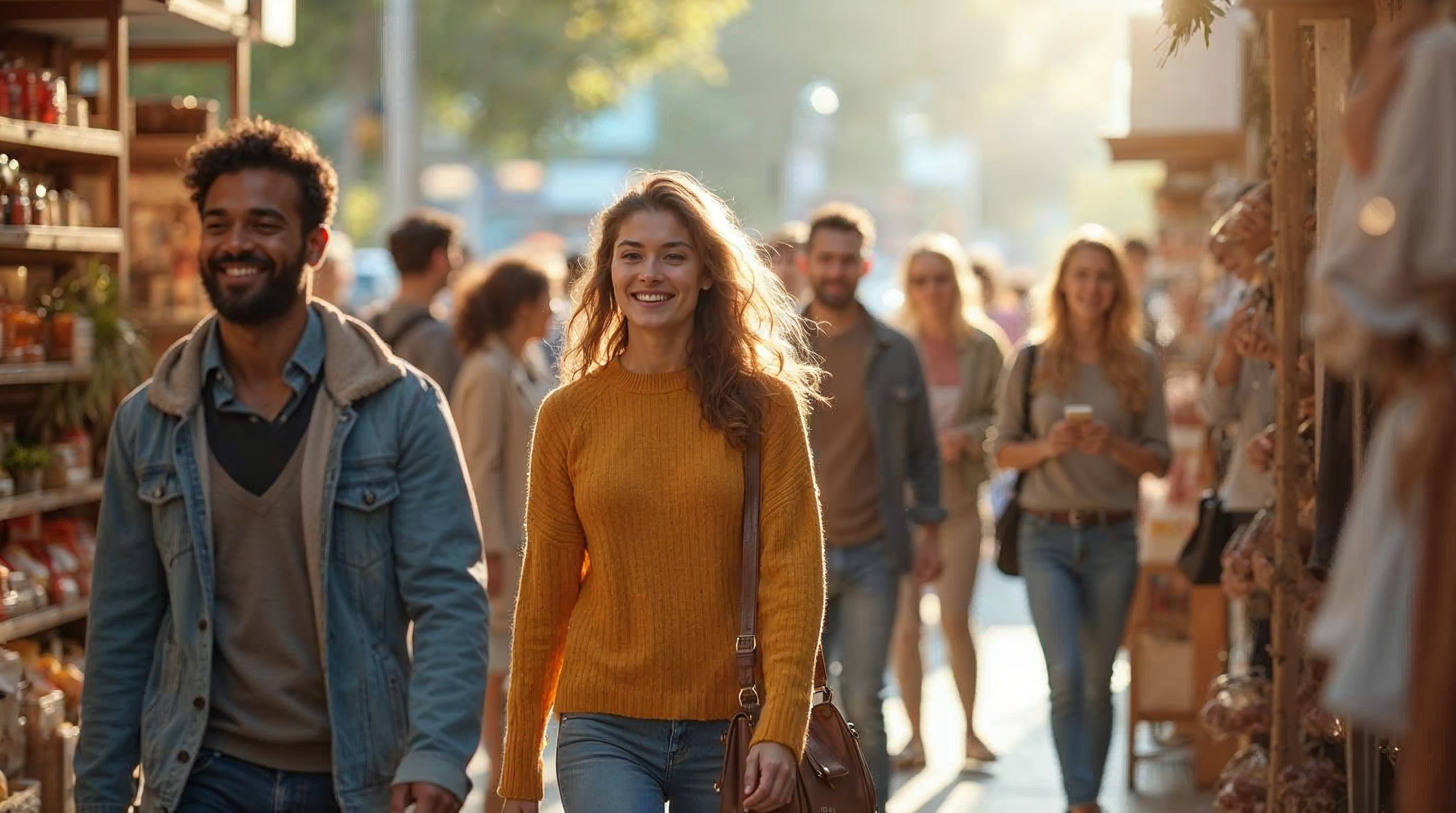 Diverse group of shoppers in a bright retail environment representing different demographics and consumer segments