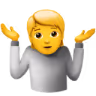 Emoji de personne haussant les épaules avec expression d'incertitude.