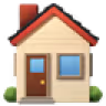 Icône d'une petite maison rouge avec porte et fenêtre bleue.