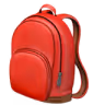 Sac à dos rouge avec plusieurs compartiments et fermeture éclair.