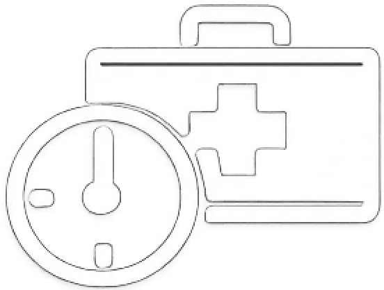 Clock with a first aid kit featuring a medical cross symbol behind it.