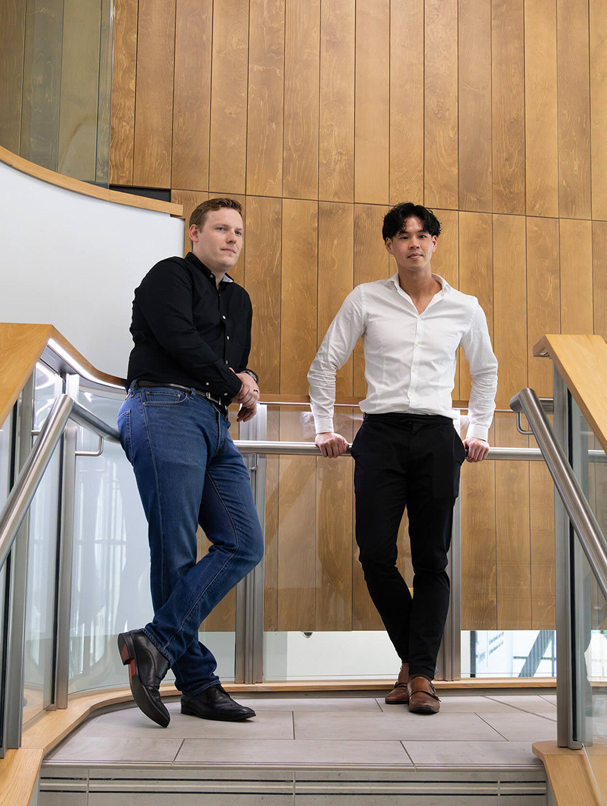 Stryde workers talking on stairs