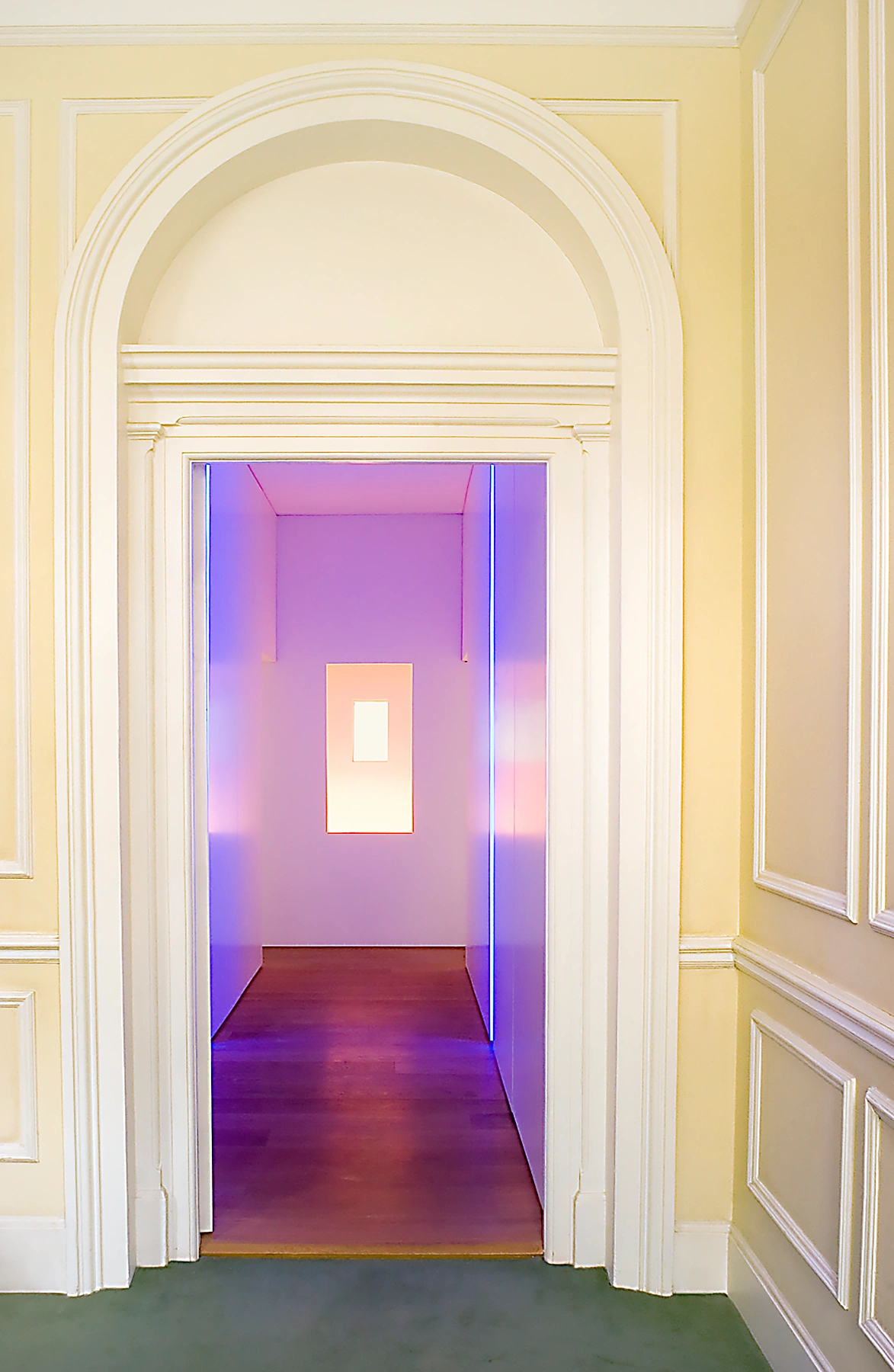 Stepping from the faux period details of the outer entrance hall, we created an inner hall with a lighting artwork installation to prepare you for the gallery-like spaces beyond.