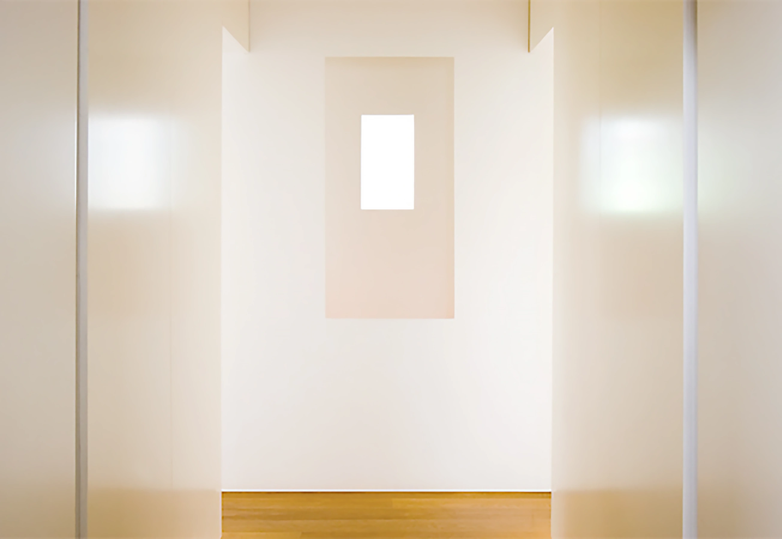 The unlit entrance space with a long vista through to the garden beyond.