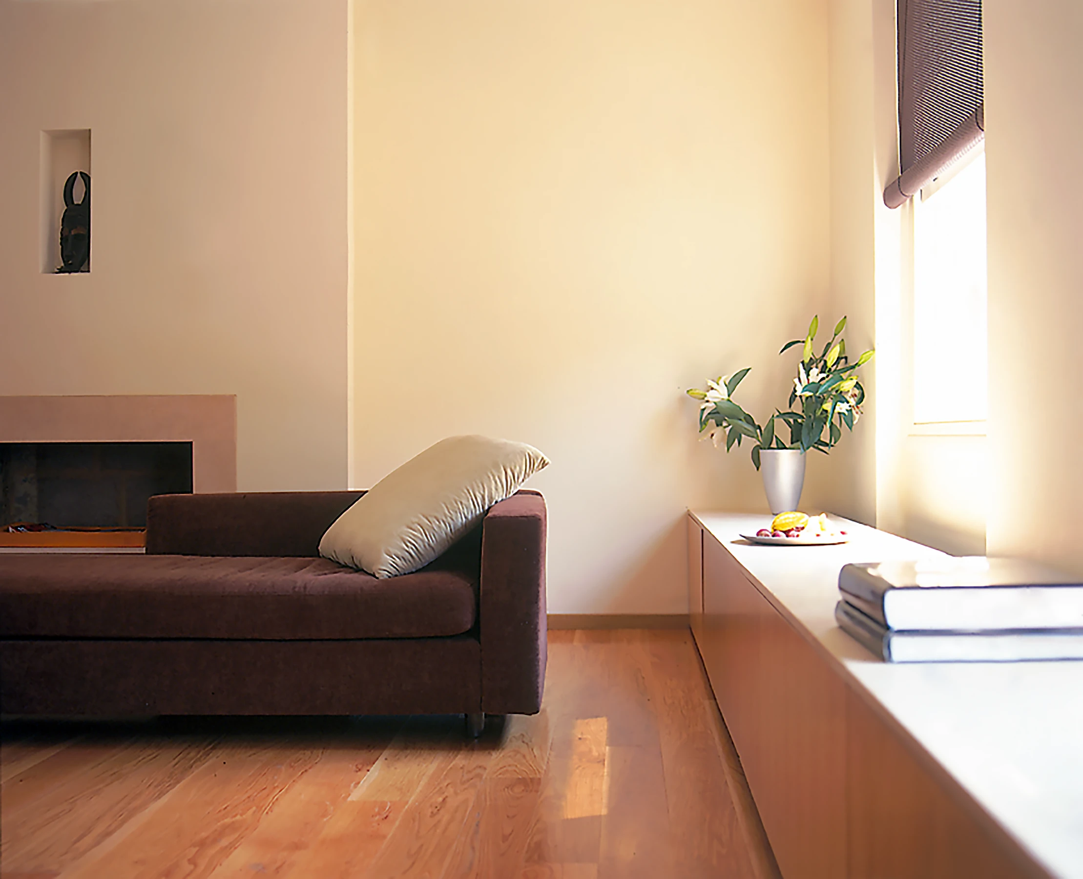 The reception room creates calm from the bustle of Bedford Street.