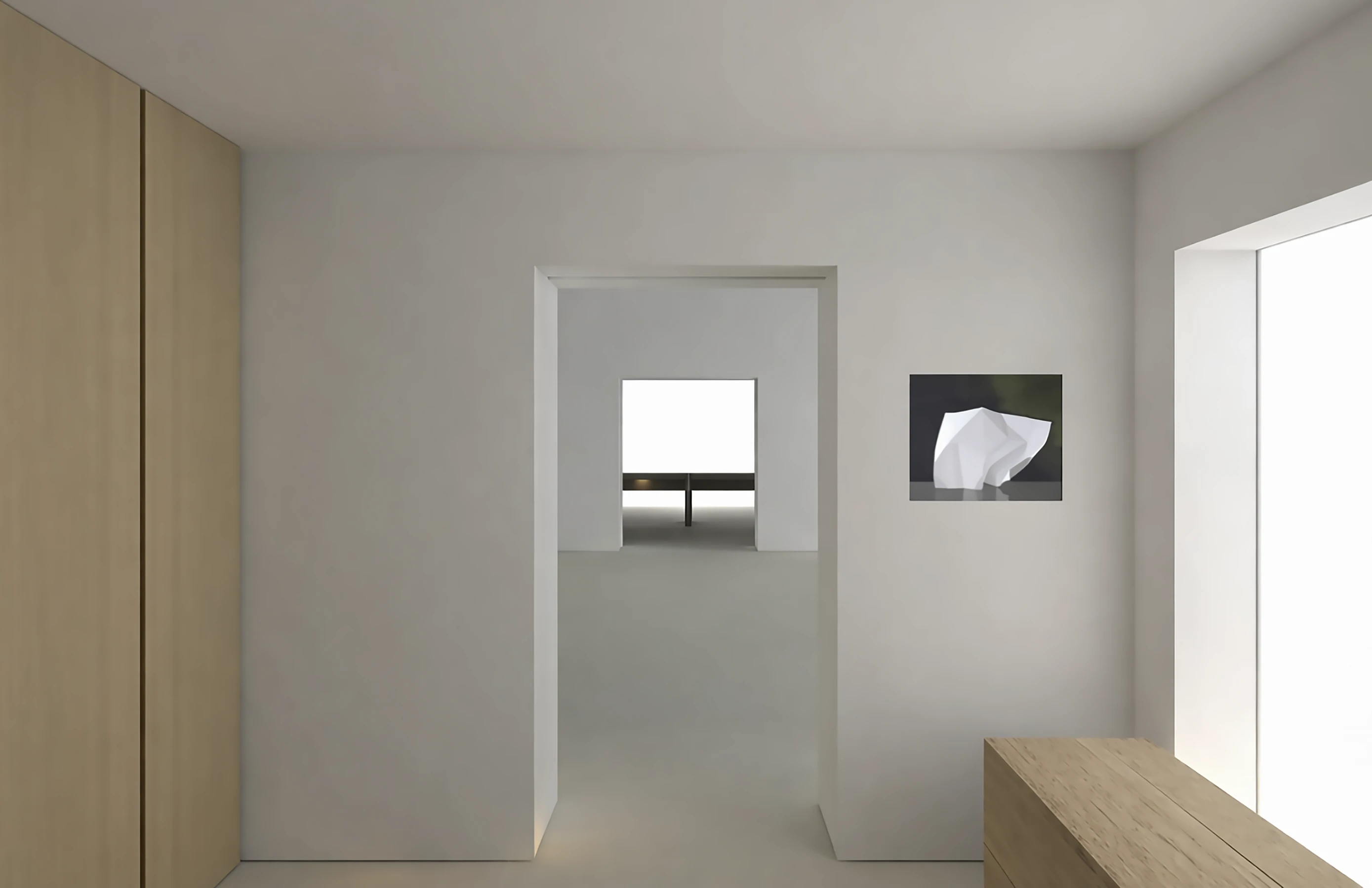 From the entrance, there is a vista created through two galleries to the landscape beyond. 