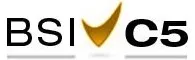 Logo with text 'BSI' and 'C5' separated by a gold checkmark symbol.