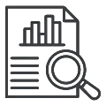 Graphic showing a document and a magnifying glass representing documentation and analysis.