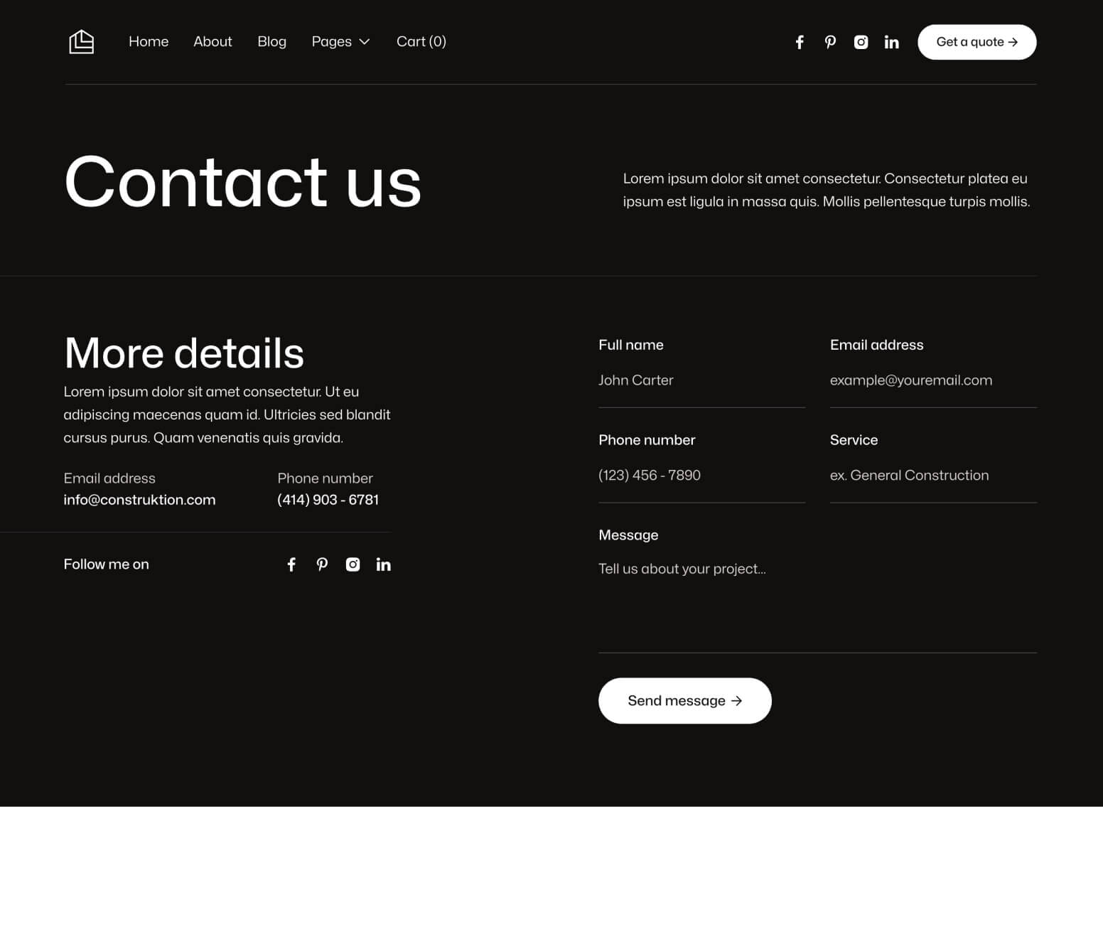 Construktion X - Contact V2 Page - Construction Webflow Template
