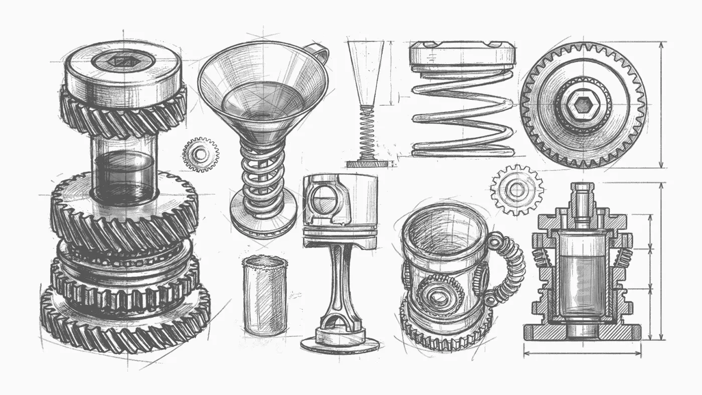 Gearbox metal barware concept sketches