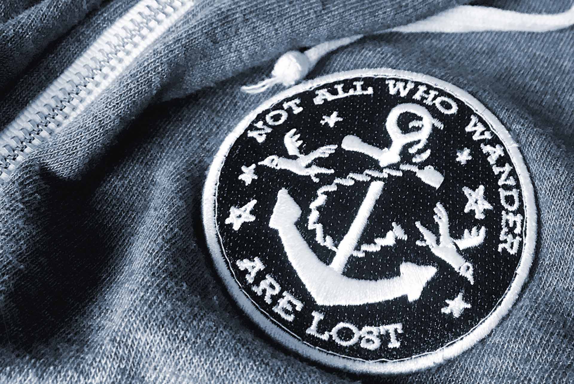J. James anchor badge patch detail in thread