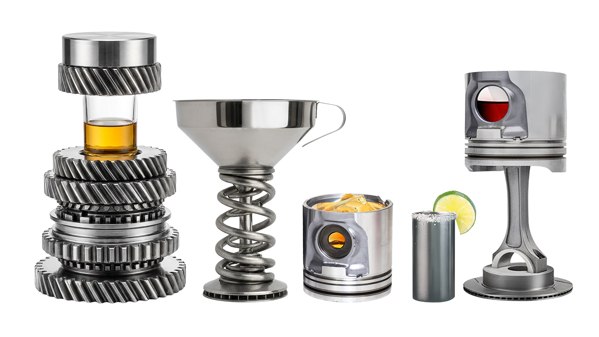 Gearbox full metal drinkware collection by Andrew McKee
