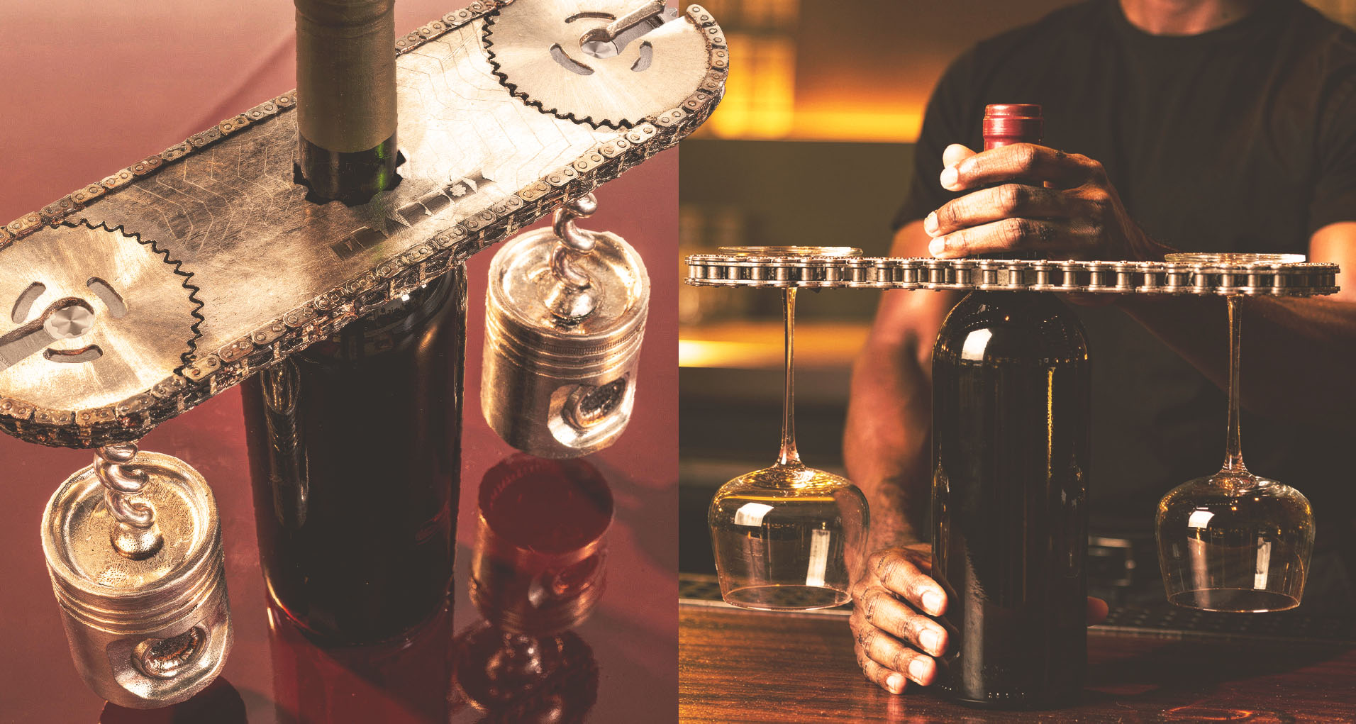 Gearbox piston wine caddy