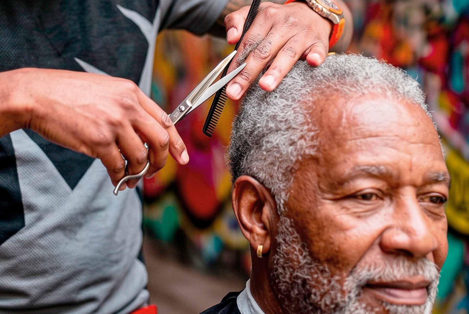 De León barber giving a clipper cut in the Krog Street Tunnel