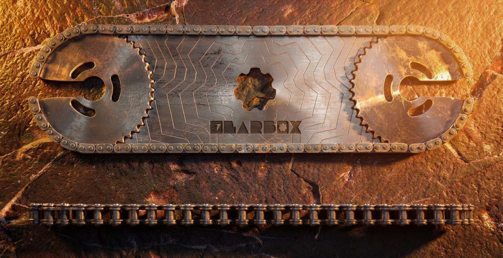 Two hands toasting with Gearbox piston glasses