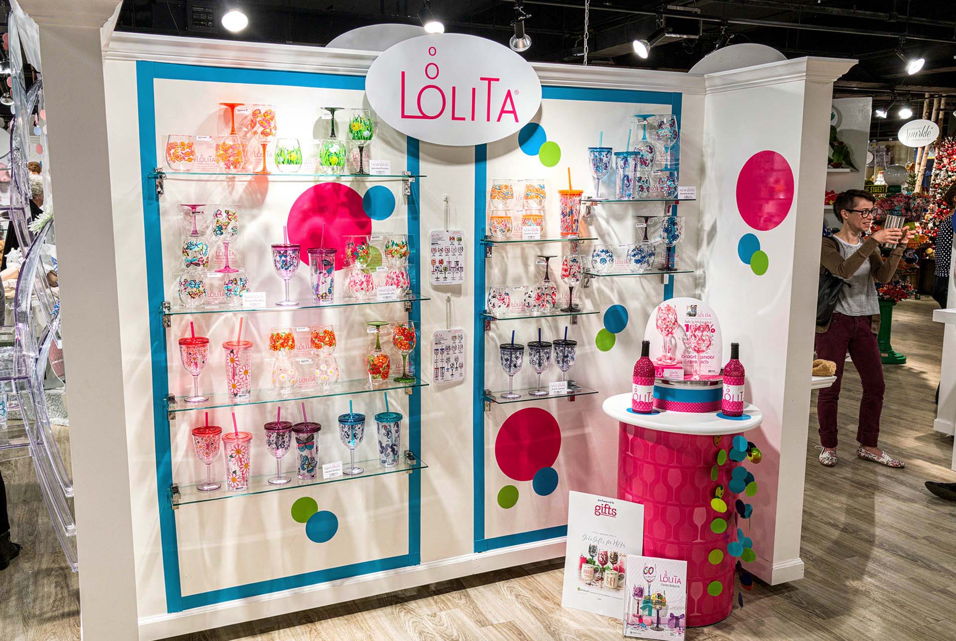 Designs by Lolita showroom tumbler wall and gift counter