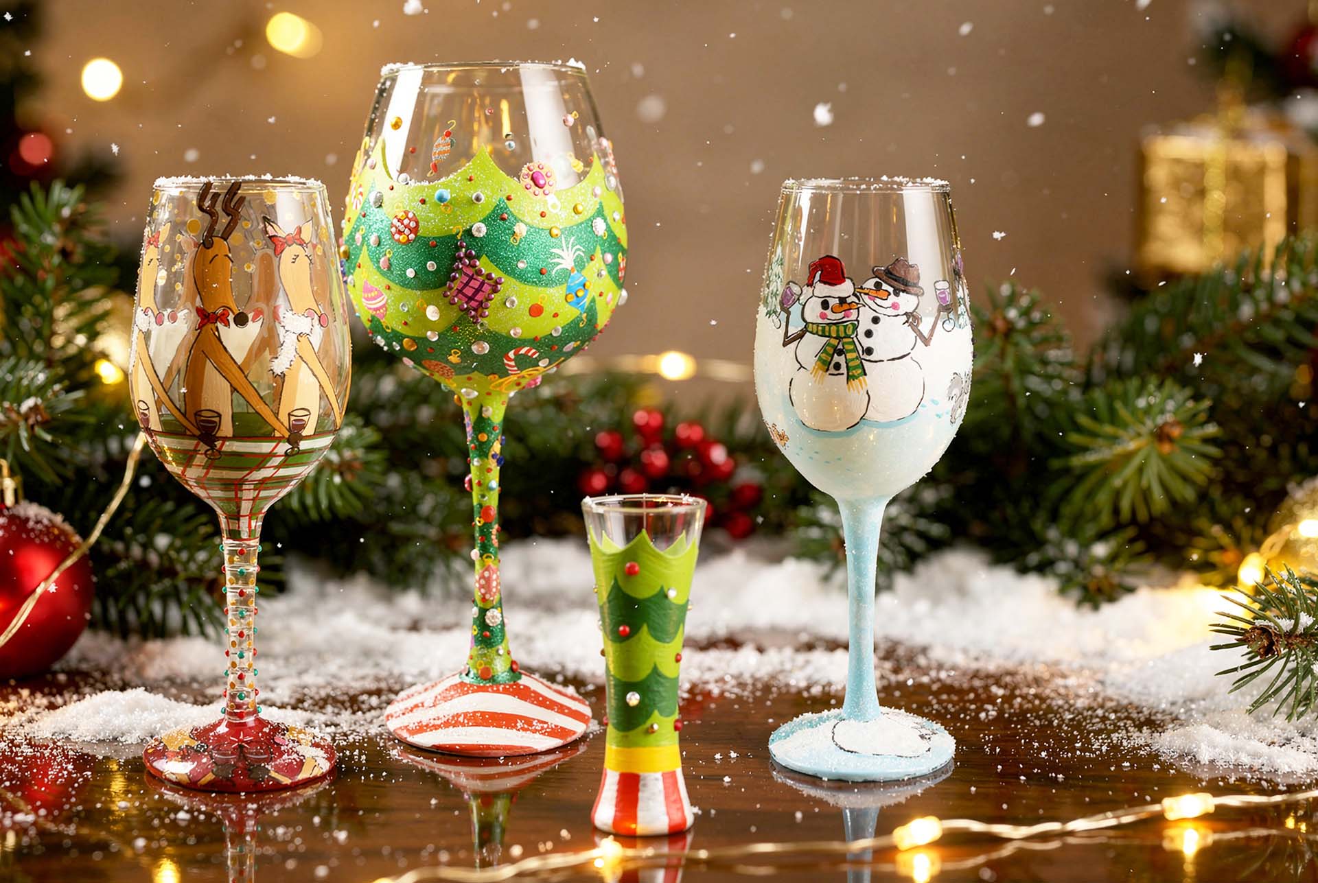 Custom Hallmark hand-painted Christmas glassware