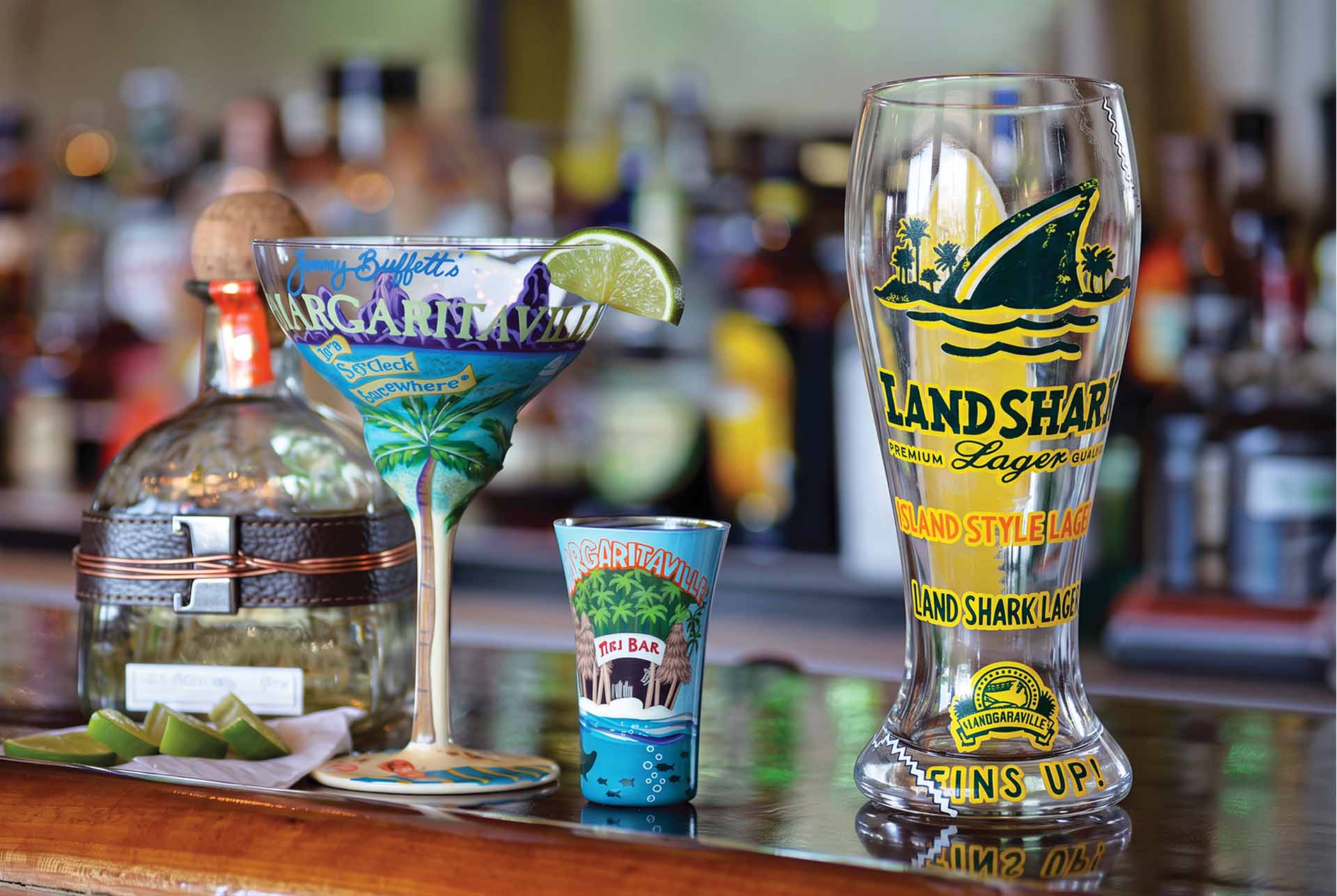 Custom Jimmy Buffetts Margaritaville hand-painted glassware